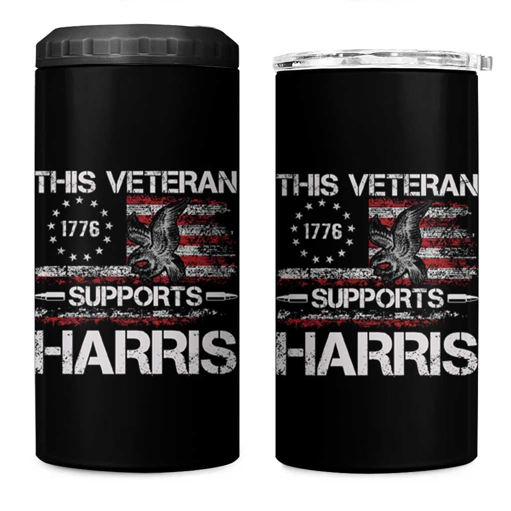 This Veteran Supports Harris 2024 4 in 1 Can Cooler Tumbler American Flag 4th Of July Madam President - Wonder Print Shop