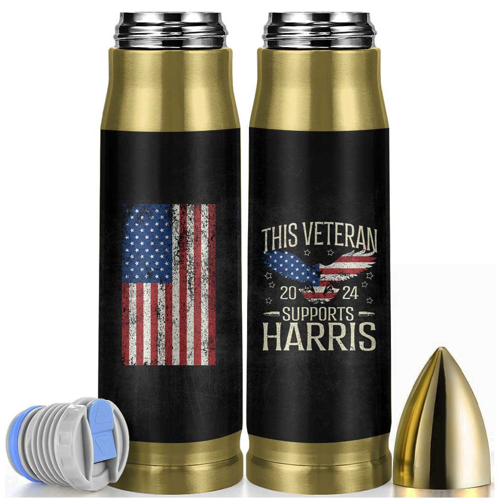 This Veteran Supports Harris 2024 Election Bullet Tumbler American Flag Eagle Grandpa Dad Gifts