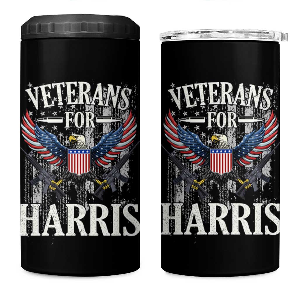 Veterans For Harris Walz 2024 Election 4 in 1 Can Cooler Tumbler American Flag Eagle Grandpa Dad Gifts - Wonder Print Shop