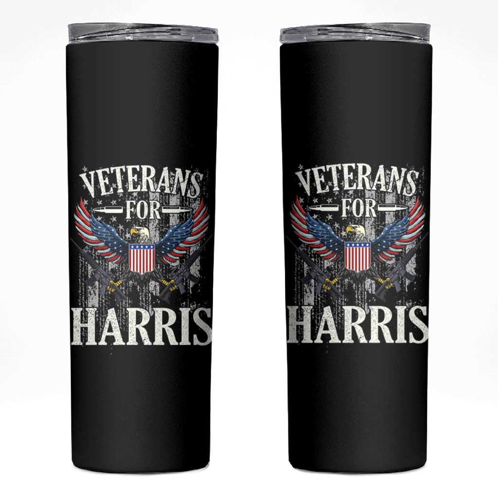 Veterans For Harris Walz 2024 Election Skinny Tumbler American Flag Eagle Grandpa Dad Gifts