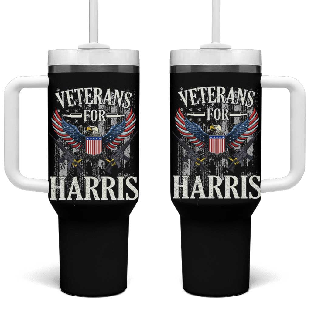 Veterans For Harris Walz 2024 Election Tumbler With Handle American Flag Eagle Grandpa Dad Gifts