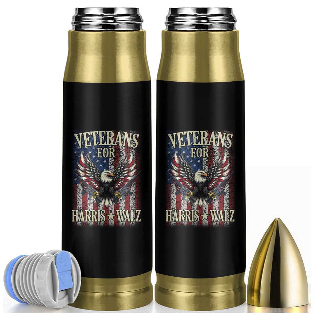 Veterans For Harris Walz 2024 Election Bullet Tumbler American Flag Eagle Grandpa Dad Gifts