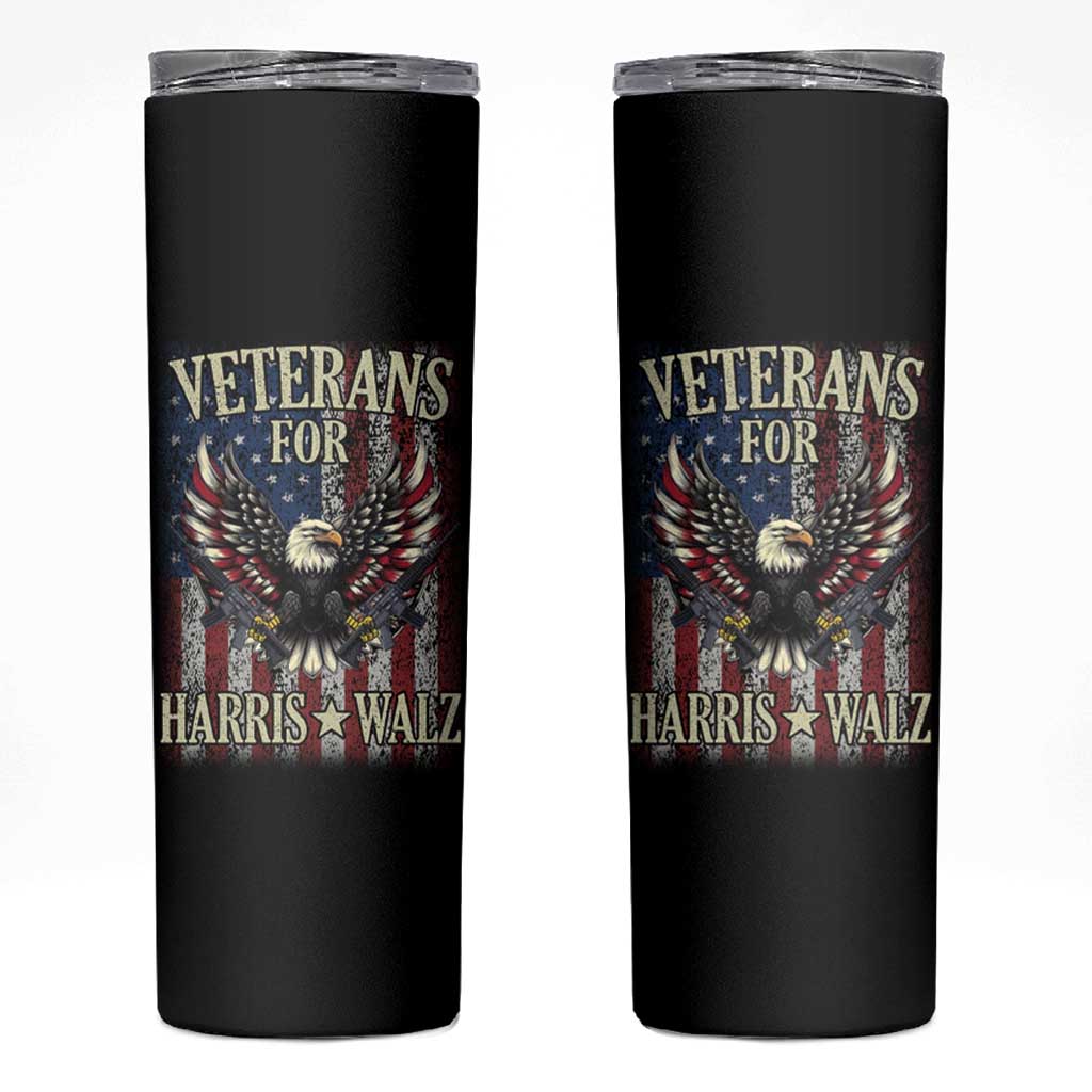 Veterans For Harris Walz 2024 Election Skinny Tumbler American Flag Eagle Grandpa Dad Gifts