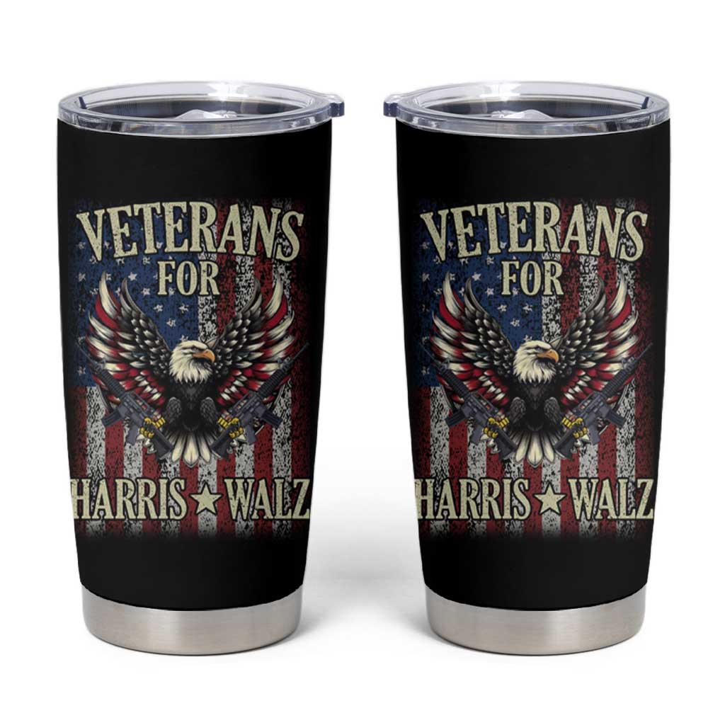 Veterans For Harris Walz 2024 Election Tumbler Cup American Flag Eagle Grandpa Dad Gifts