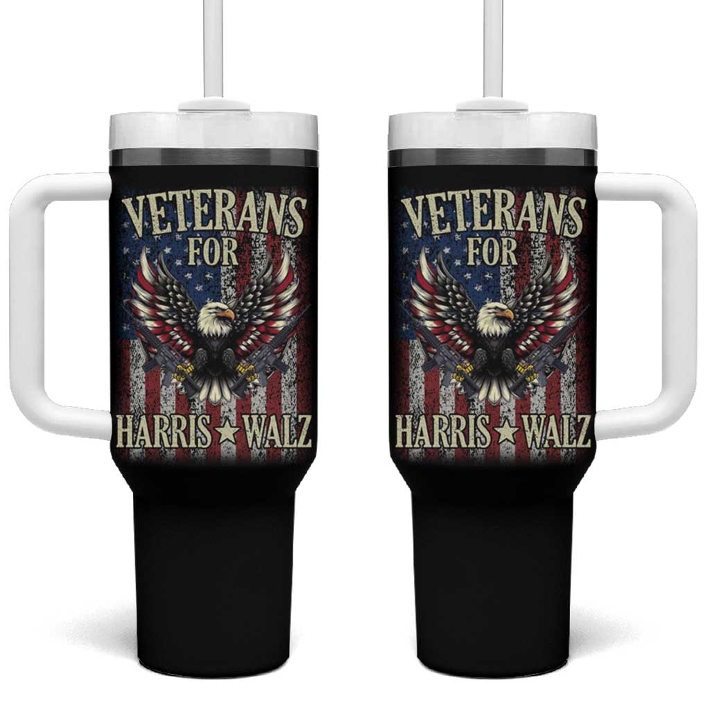 Veterans For Harris Walz 2024 Election Tumbler With Handle American Flag Eagle Grandpa Dad Gifts