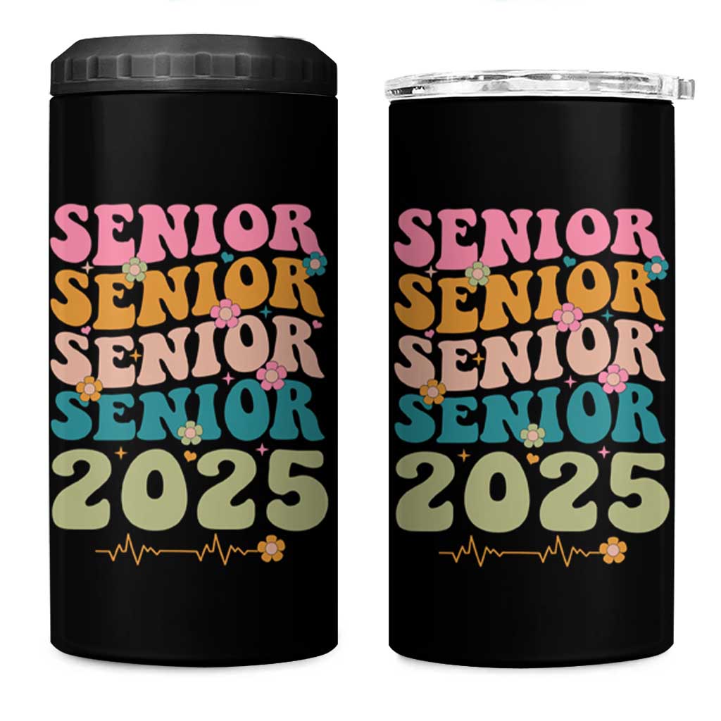 Senior 2025 4 in 1 Can Cooler Tumbler Class of 2025 Graduation Back To School Graduate Retro Groovy - Wonder Print Shop