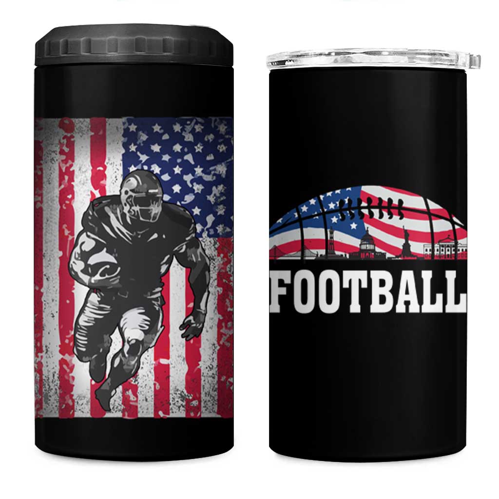 Football Players 4 in 1 Can Cooler Tumbler US American Flag Game Day Sport Team Vintage Patriotic - Wonder Print Shop