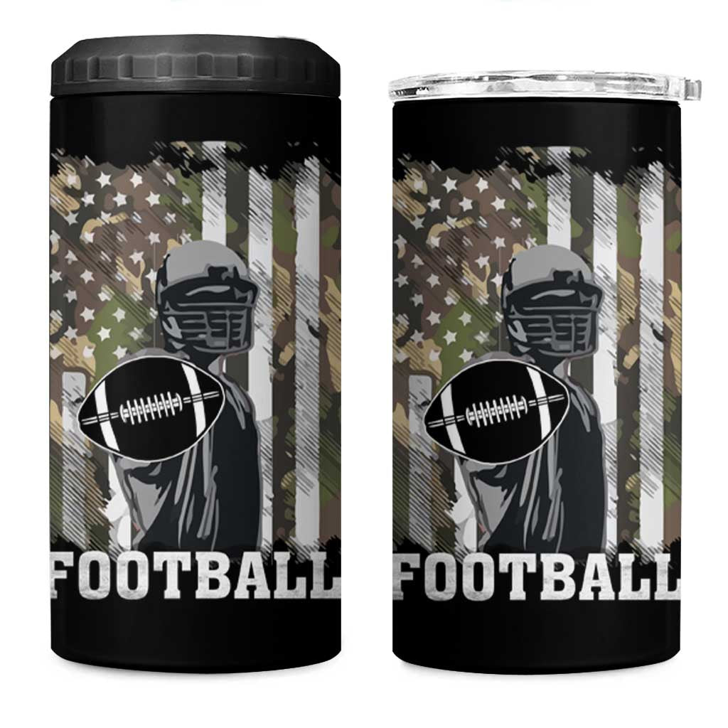 Football Players 4 in 1 Can Cooler Tumbler Camo US American Flag Game Day Sport Team Vintage Patriotic - Wonder Print Shop