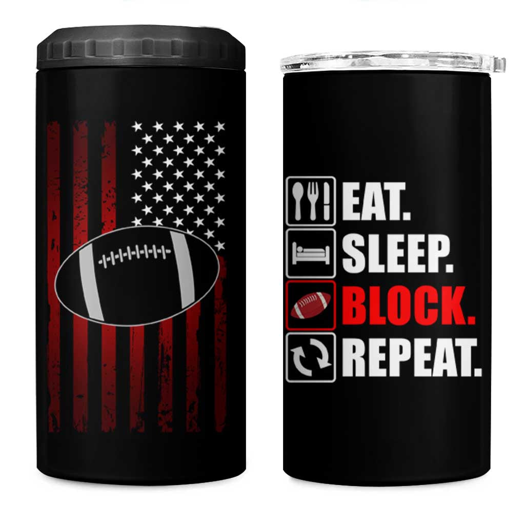 Football Lineman 4 in 1 Can Cooler Tumbler Eat Sleep Block Repeat Patriotic USA Flag Defensive Linemen Gift For Men - Wonder Print Shop