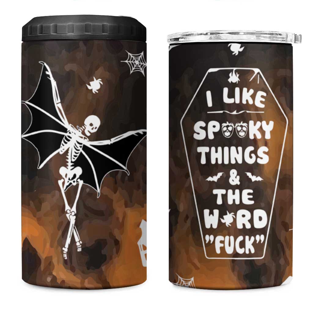 Ballerina Dancing Skeleton 4 in 1 Can Cooler Tumbler I Like Spooky Things & The Word Fuck Ballet Dance Bat Wings Funny Halloween Gifts - Wonder Print Shop