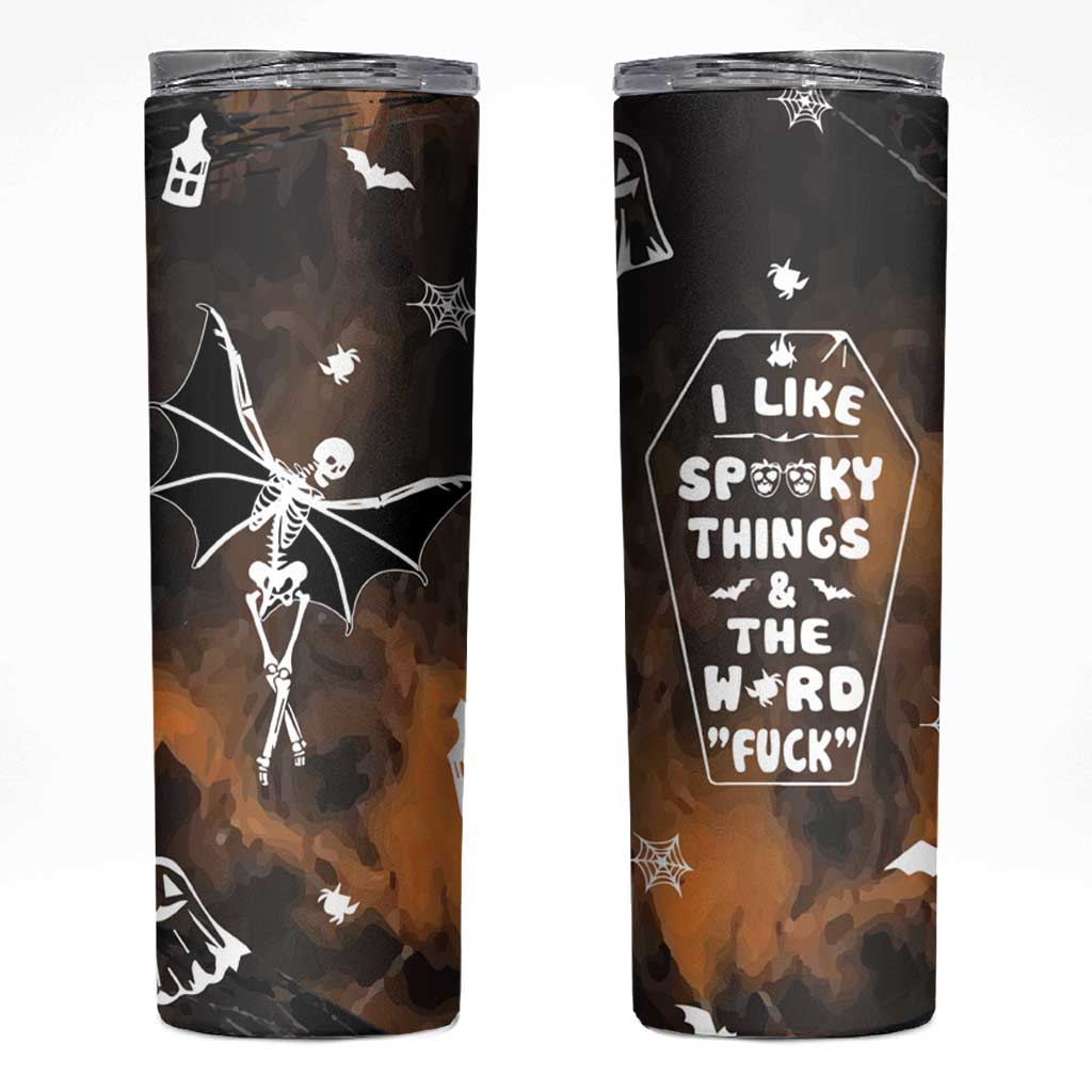 Ballerina Dancing Skeleton Skinny Tumbler I Like Spooky Things & The Word Fuck Ballet Dance Bat Wings Funny Halloween Gifts - Wonder Print Shop