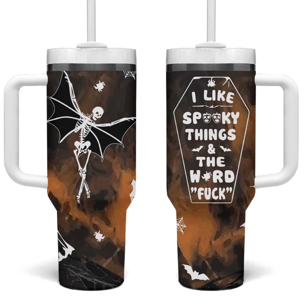 Ballerina Dancing Skeleton Tumbler With Handle I Like Spooky Things & The Word Fuck Ballet Dance Bat Wings Funny Halloween Gifts - Wonder Print Shop