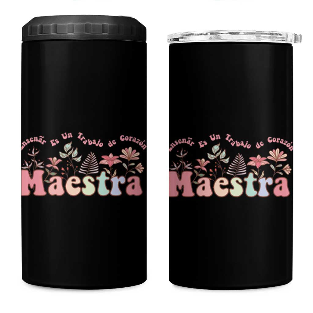 Maestra 4 in 1 Can Cooler Tumbler Vintage Floral Spanish Teacher Appreciation Gift Back To School - Wonder Print Shop