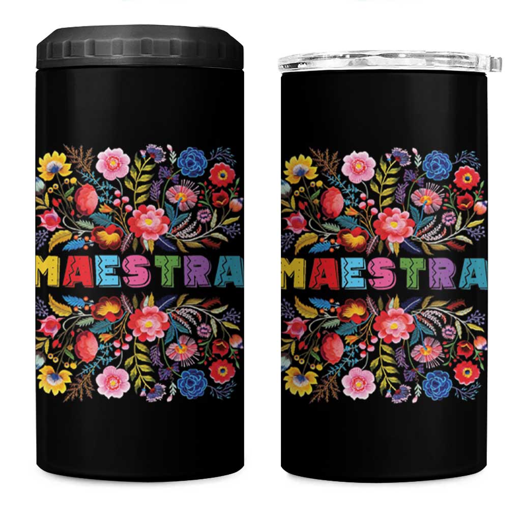 Maestra Bilingue Teacher 4 in 1 Can Cooler Tumbler Cinco De Mayo Spanish Mexican Teacher In Spansish - Wonder Print Shop