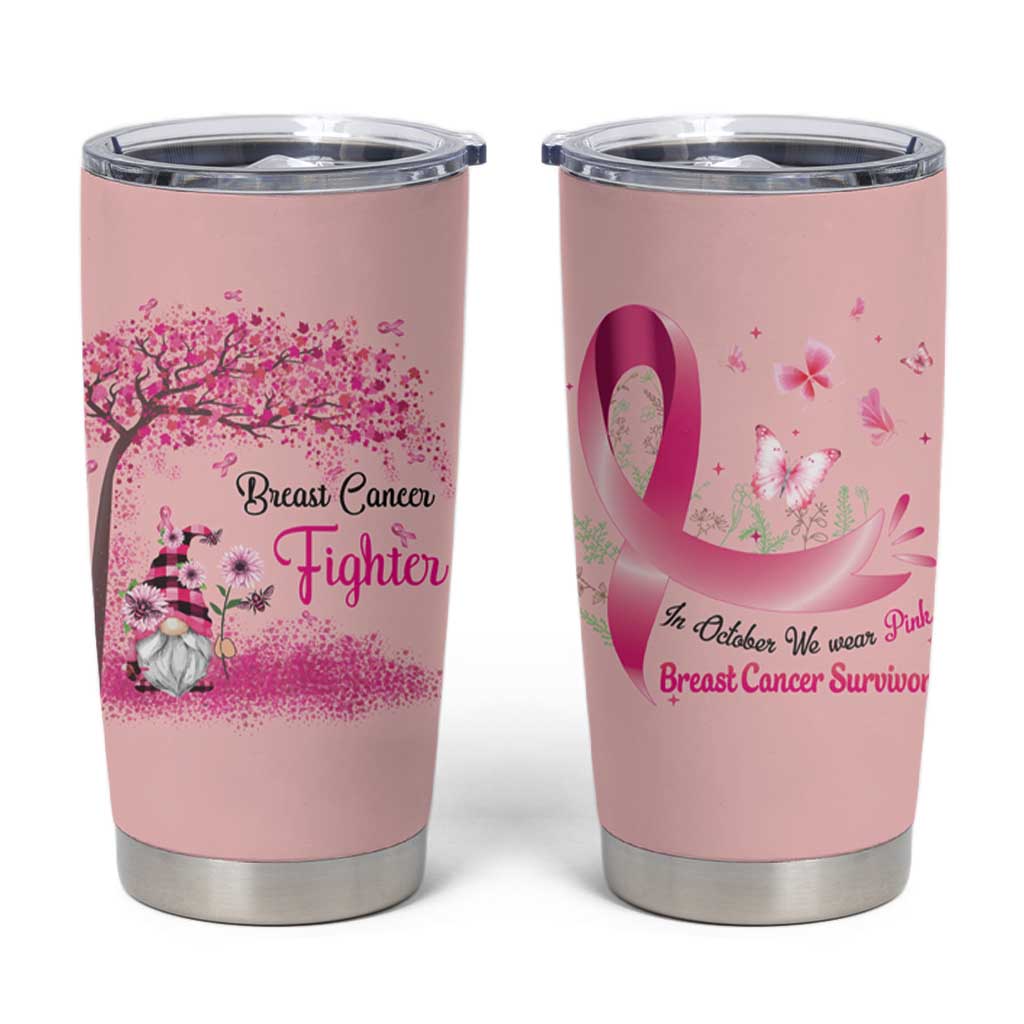 Breast Cancer Awareness Tumbler Cup In October We Wear Pink Cute Gnome