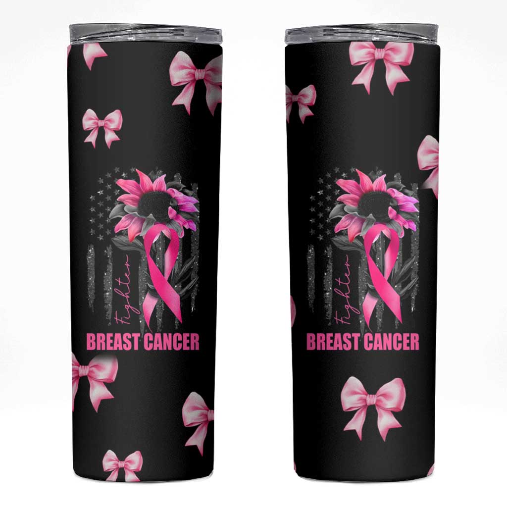 Breast Cancer Survivor Skinny Tumbler Pink Ribbon Sunflower USA Flag