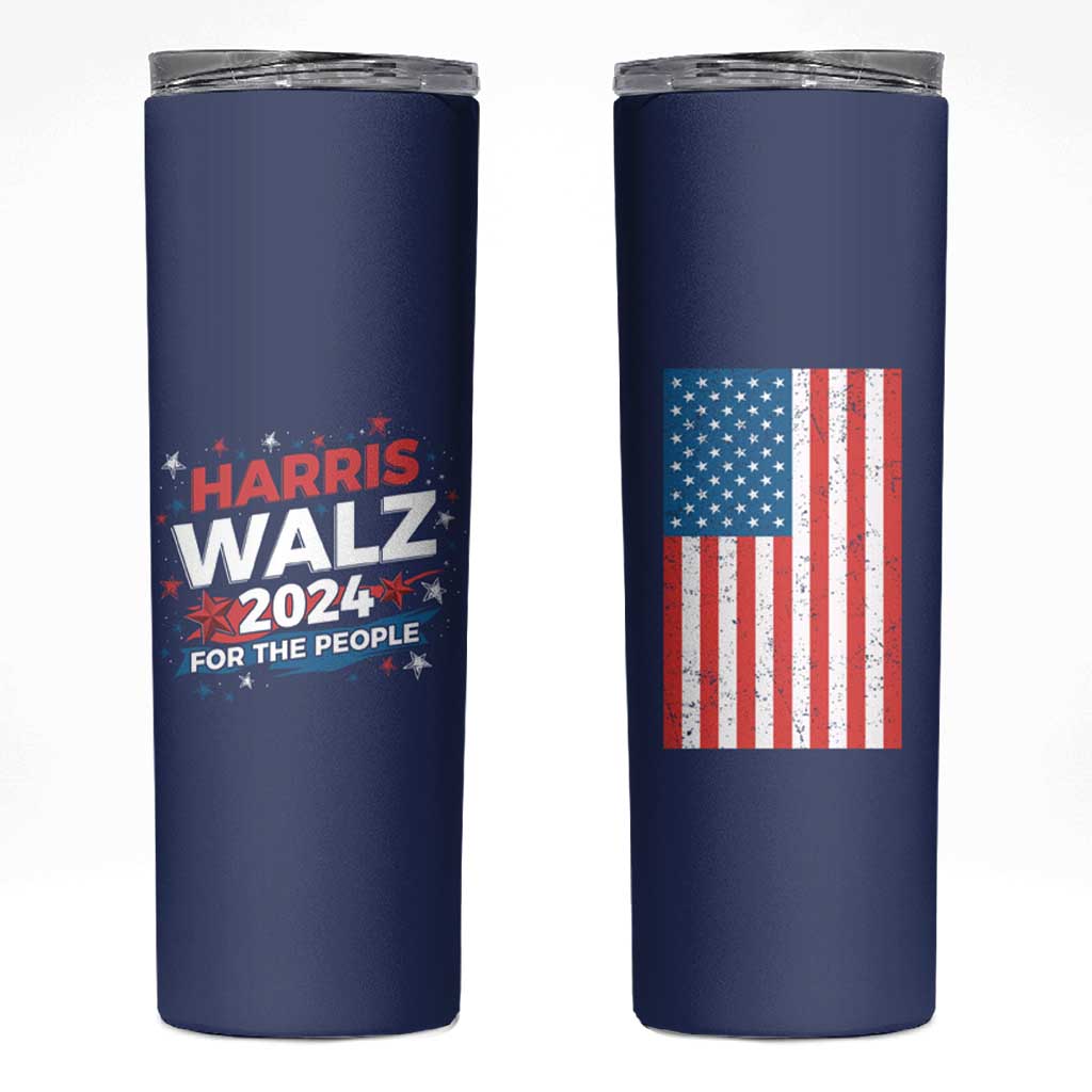 Harris Walz 2024 For The People Skinny Tumbler Vote Blue Vice President VP American Flag