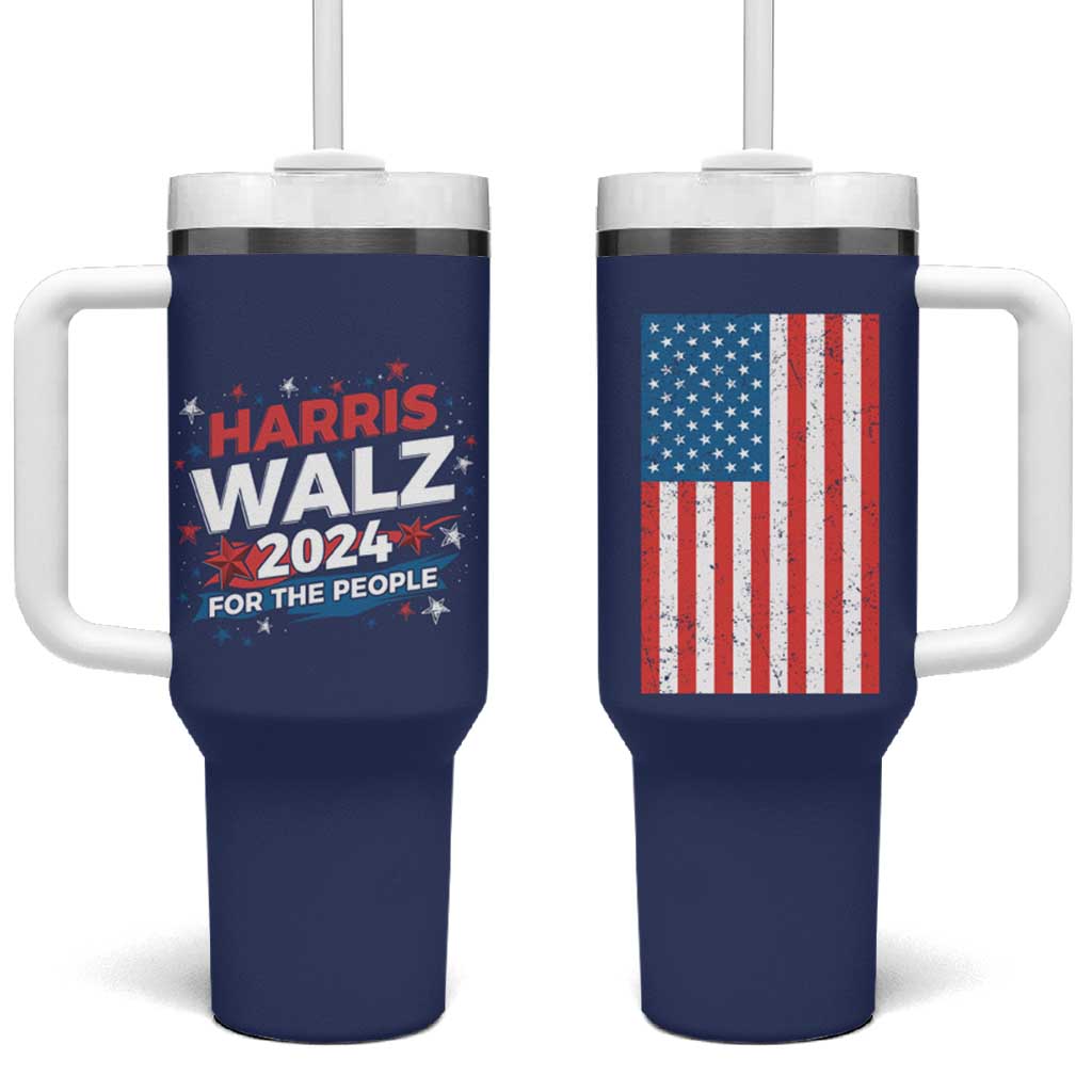 Harris Walz 2024 For The People Tumbler With Handle Vote Blue Vice President VP American Flag