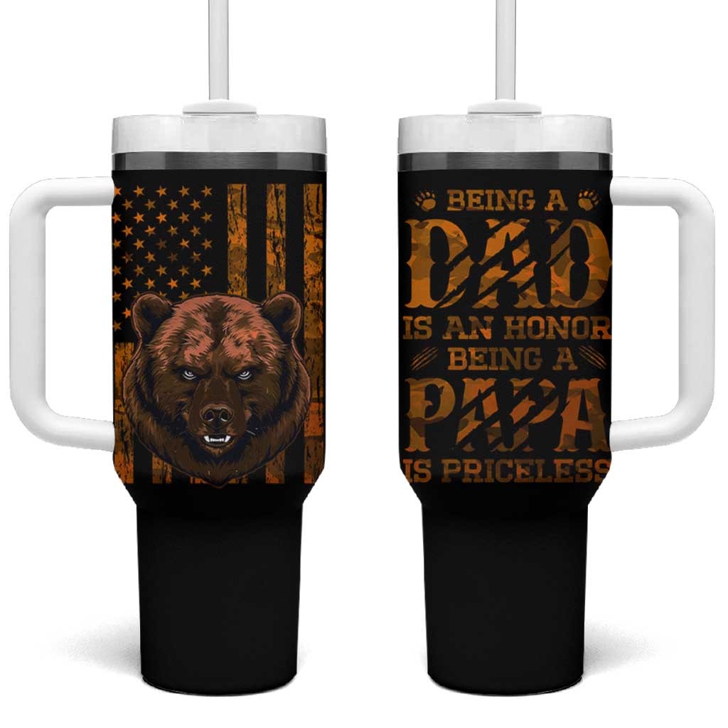 Gifts For Dad Tumbler With Handle Papabear Christmas Birthday Father's Day Gift American Flag