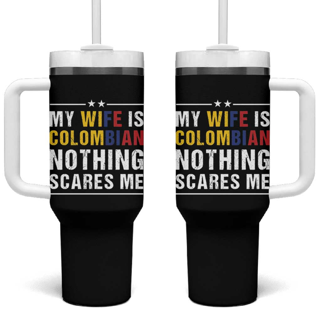 Gift for Colombian Husband Father Dad Birthday Tumbler With Handle My Wife Is Colombian Nothing Scares Me Colombia Coffee Cup Tea - Wonder Print Shop