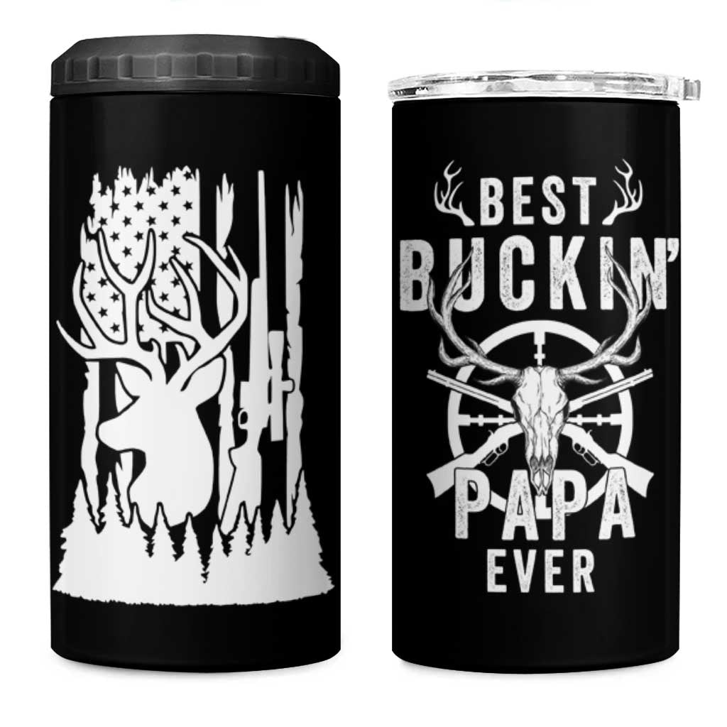 Deer Hunting Dad 4 in 1 Can Cooler Tumbler Best Buckin' Papa Ever American Flag - Wonder Print Shop