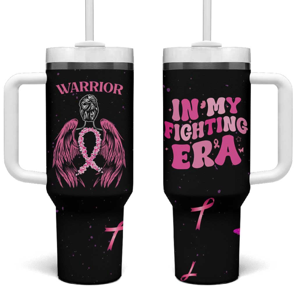 Breast Cancer Warrior Support Squad Tumbler With Handle In My Fighting Era Cancer Care Gifts for Woman Pink Ribbon