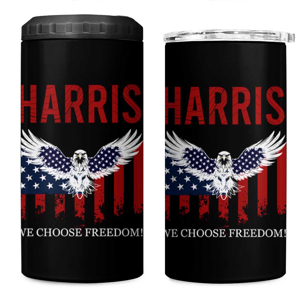 Harris 2024 Election 4 in 1 Can Cooler Tumbler We Choose Freedom Madam President US Flag Eagle - Wonder Print Shop