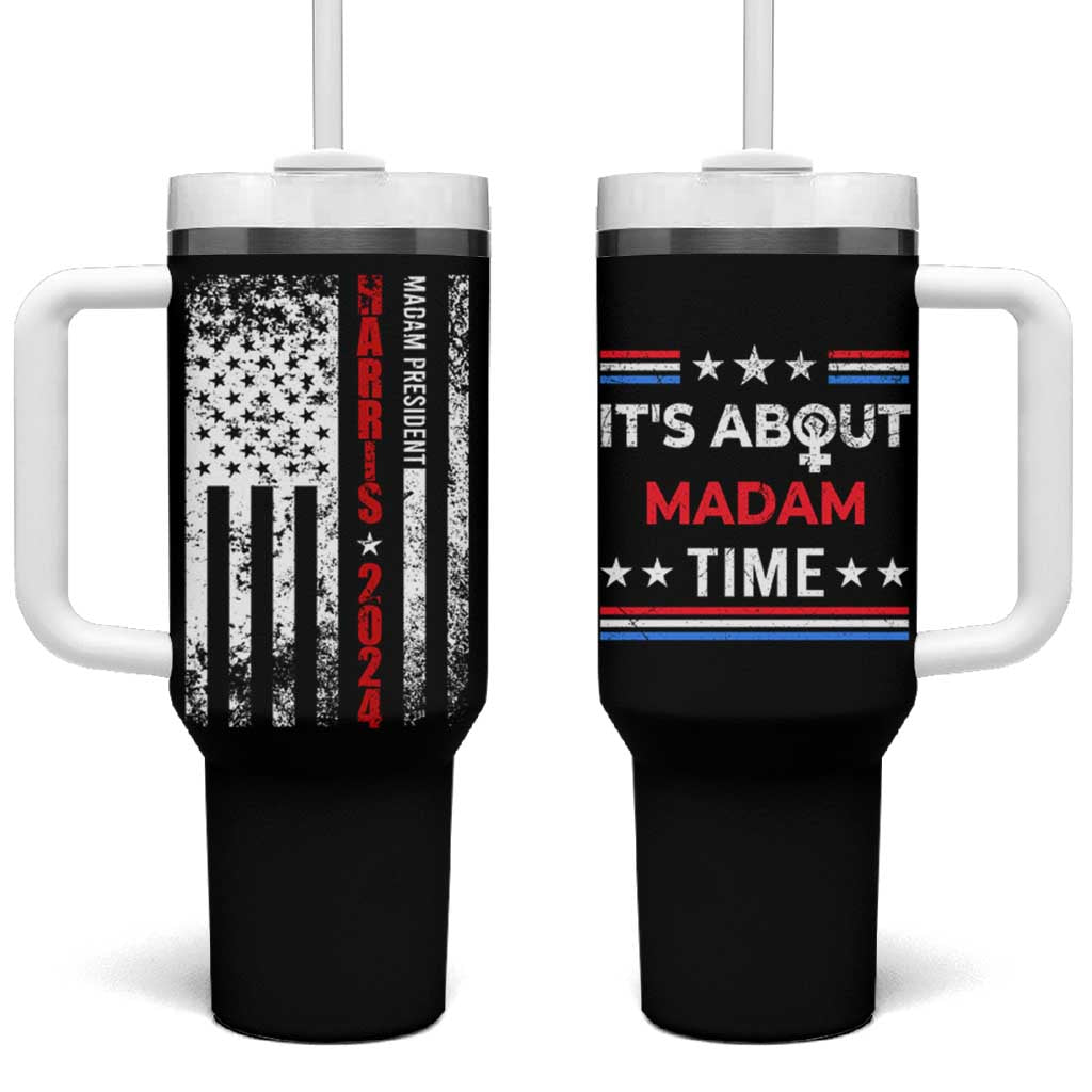 Harris 2024 Election Tumbler With Handle It's About Madam Time President Feminist Womens American Flag