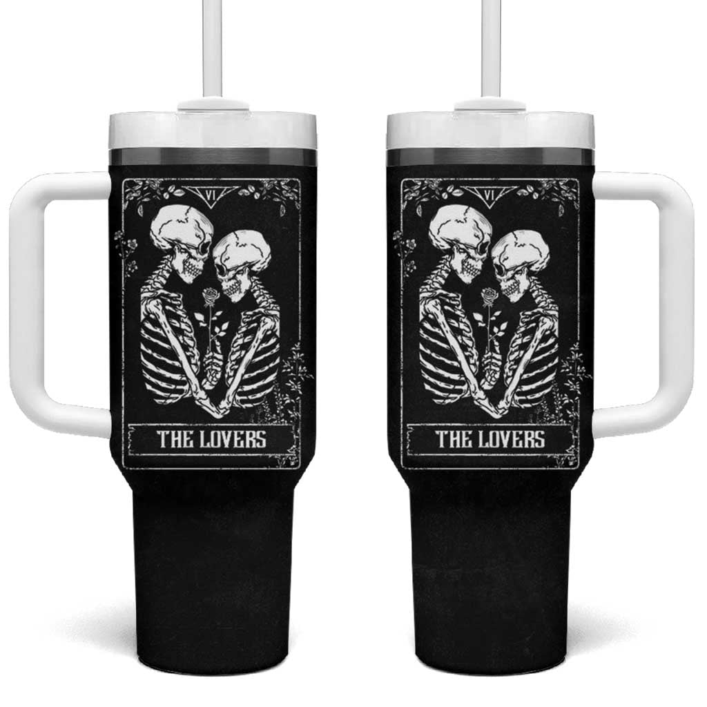 The Lovers Tarot Card Tumbler With Handle Gothic, Dark, Romance, Skeletons Love Gifts for Women - Wonder Print Shop