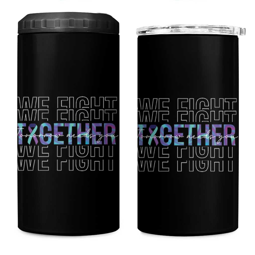 Suicide Prevention Awareness 4 in 1 Can Cooler Tumbler Teal Purple Ribbon We Fight Together Mental Health - Wonder Print Shop