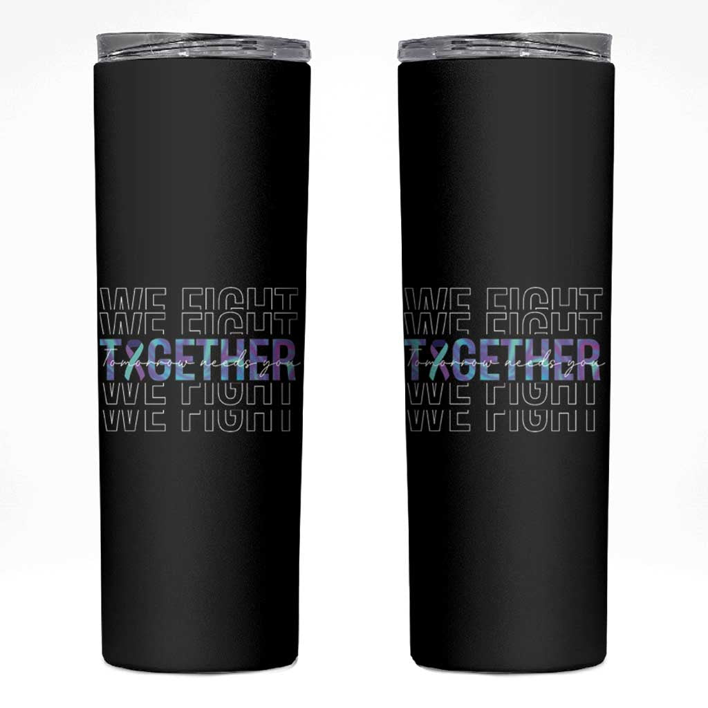 Suicide Prevention Awareness Skinny Tumbler Teal Purple Ribbon We Fight Together Mental Health