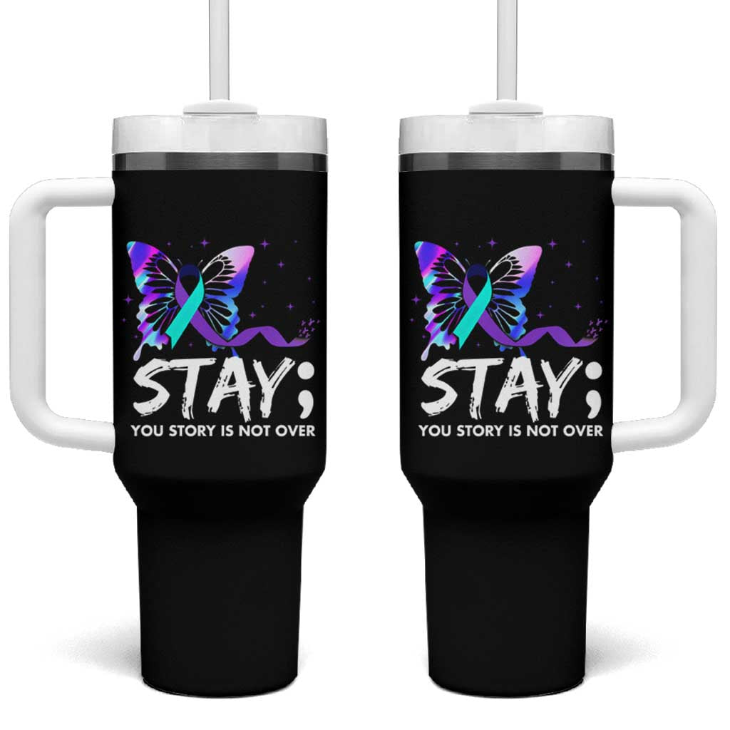 Suicide Prevention Awareness Tumbler With Handle Teal Purple Ribbon Sunflower We Are All Broken That's How the Light Gets In Therapist Psychologist