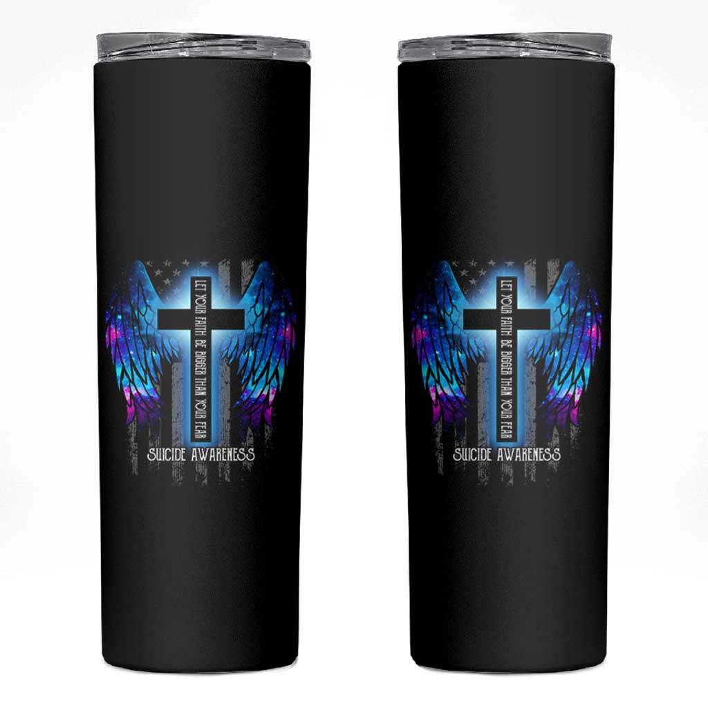 Suicide Prevention Awareness Skinny Tumbler Let Your Faith Be Bigger Than Your Fear Teal Purple Christian American Flag