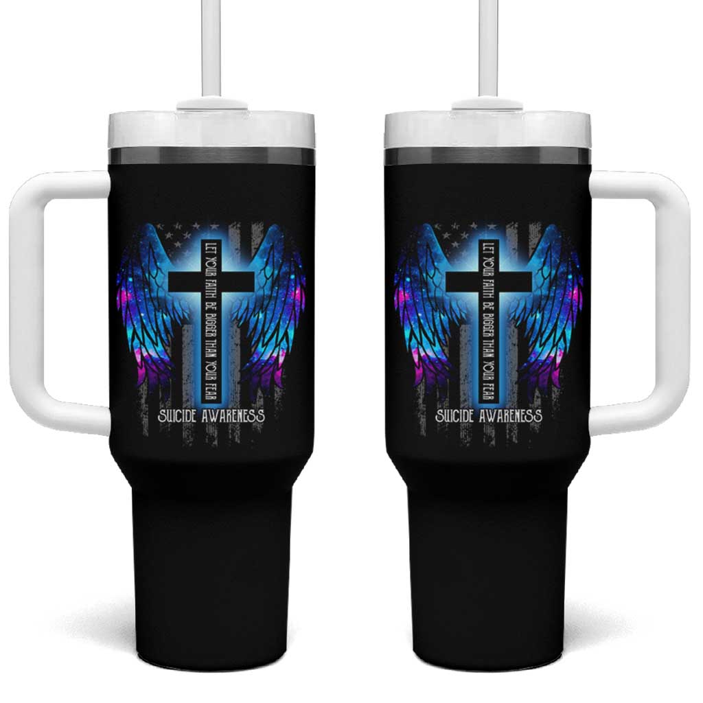 Suicide Prevention Awareness Tumbler With Handle Let Your Faith Be Bigger Than Your Fear Teal Purple Christian American Flag