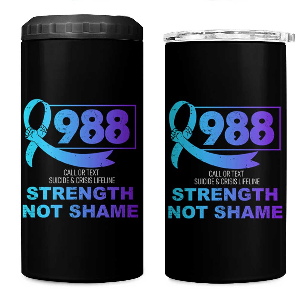 Suicide Prevention Awareness 4 in 1 Can Cooler Tumbler Teal Purple Call 988 Strength Not Shame - Wonder Print Shop