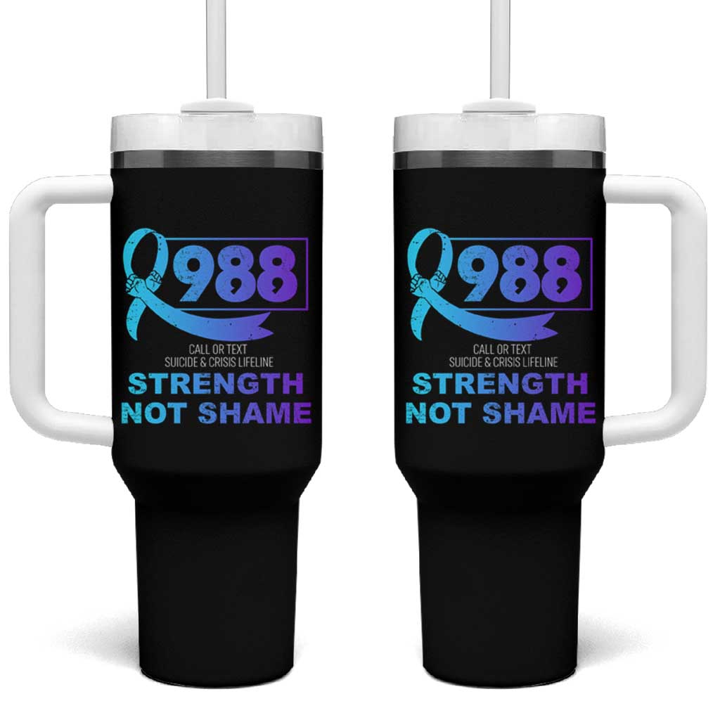 Suicide Prevention Awareness Tumbler With Handle Teal Purple Call 988 Strength Not Shame