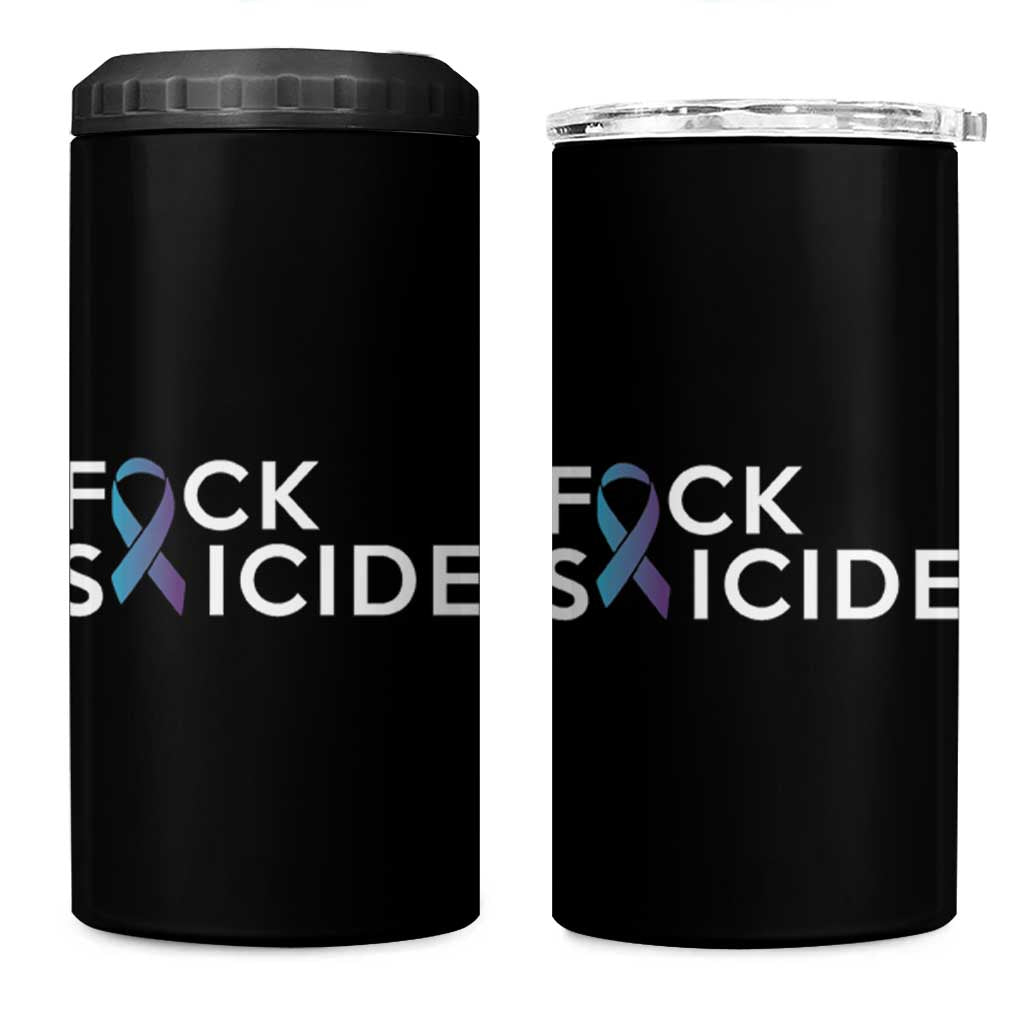 Suicide Prevention Awareness 4 in 1 Can Cooler Tumbler Teal Purple Ribbon Fuck Suicide - Wonder Print Shop