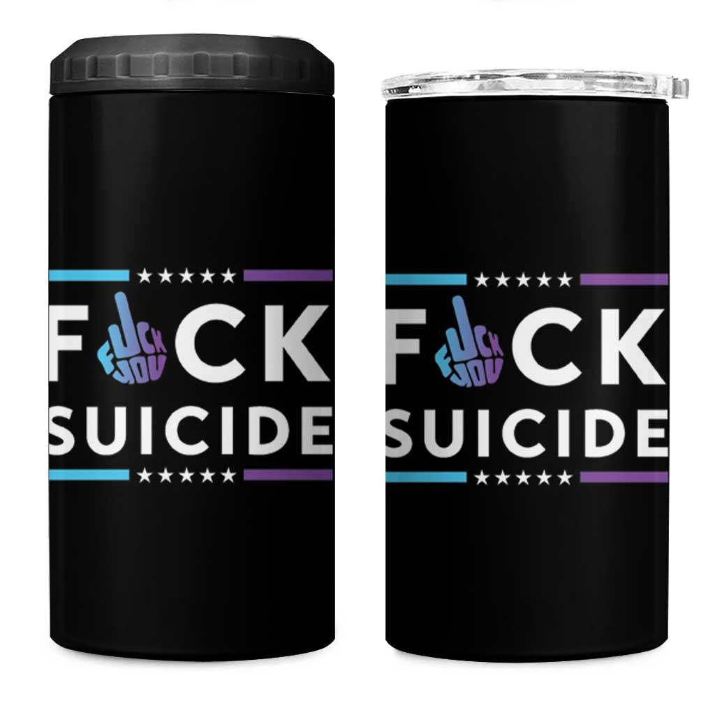 Suicide Prevention Awareness 4 in 1 Can Cooler Tumbler Teal Purple Fuck Suicide - Wonder Print Shop