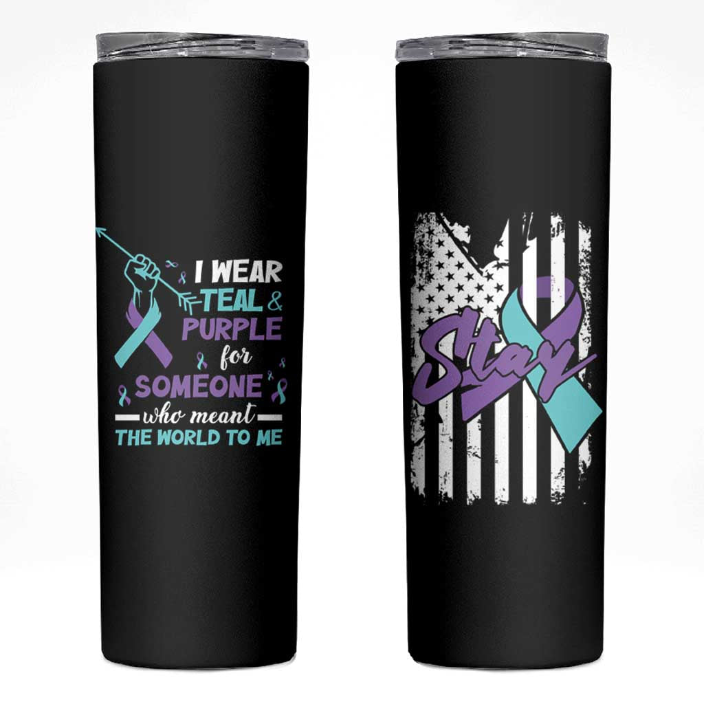 Suicide Prevention Awareness Skinny Tumbler American Flag Teal & Purple Ribbon Support You Matter Therapist Psychologist