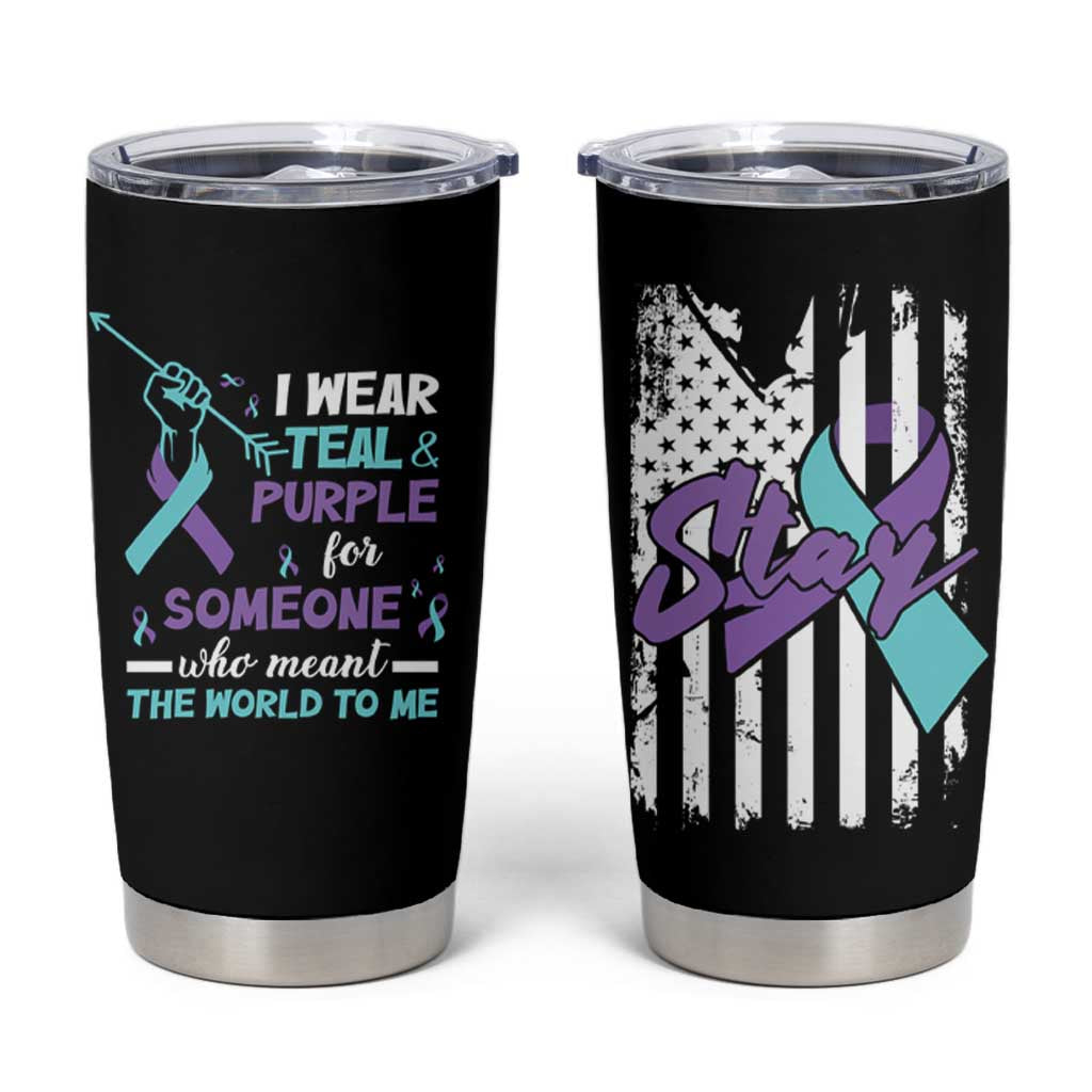 Suicide Prevention Awareness Tumbler Cup American Flag Teal & Purple Ribbon Support You Matter Therapist Psychologist