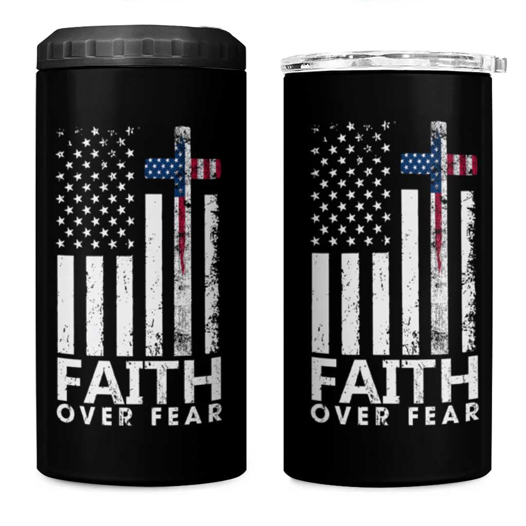 Christian Religious Sayings 4 in 1 Can Cooler Tumbler USA Flag Patriotic American Gift Faith Over Fear Prayer - Wonder Print Shop