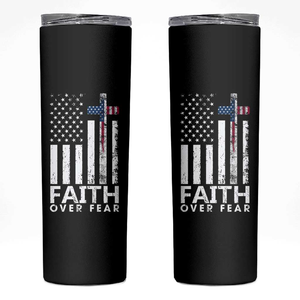 Christian Religious Sayings Skinny Tumbler USA Flag Patriotic American Gift Faith Over Fear Prayer