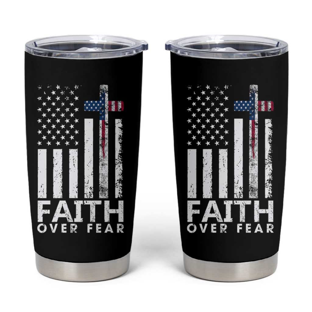 Christian Religious Sayings Tumbler Cup USA Flag Patriotic American Gift Faith Over Fear Prayer