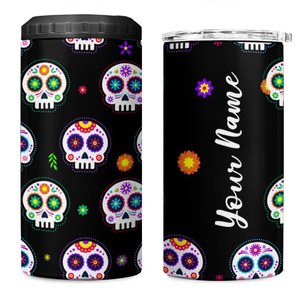 Personalized Sugar Skull 4 in 1 Can Cooler Tumbler Custom Name Día De Los Muertos Day Of The Dead Halloween Gift