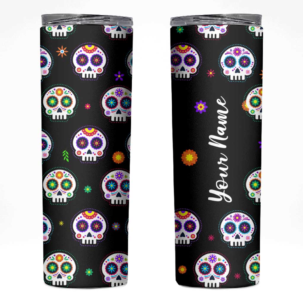 Personalized Sugar Skull Skinny Tumbler Custom Name Día De Los Muertos Day Of The Dead Halloween Gift