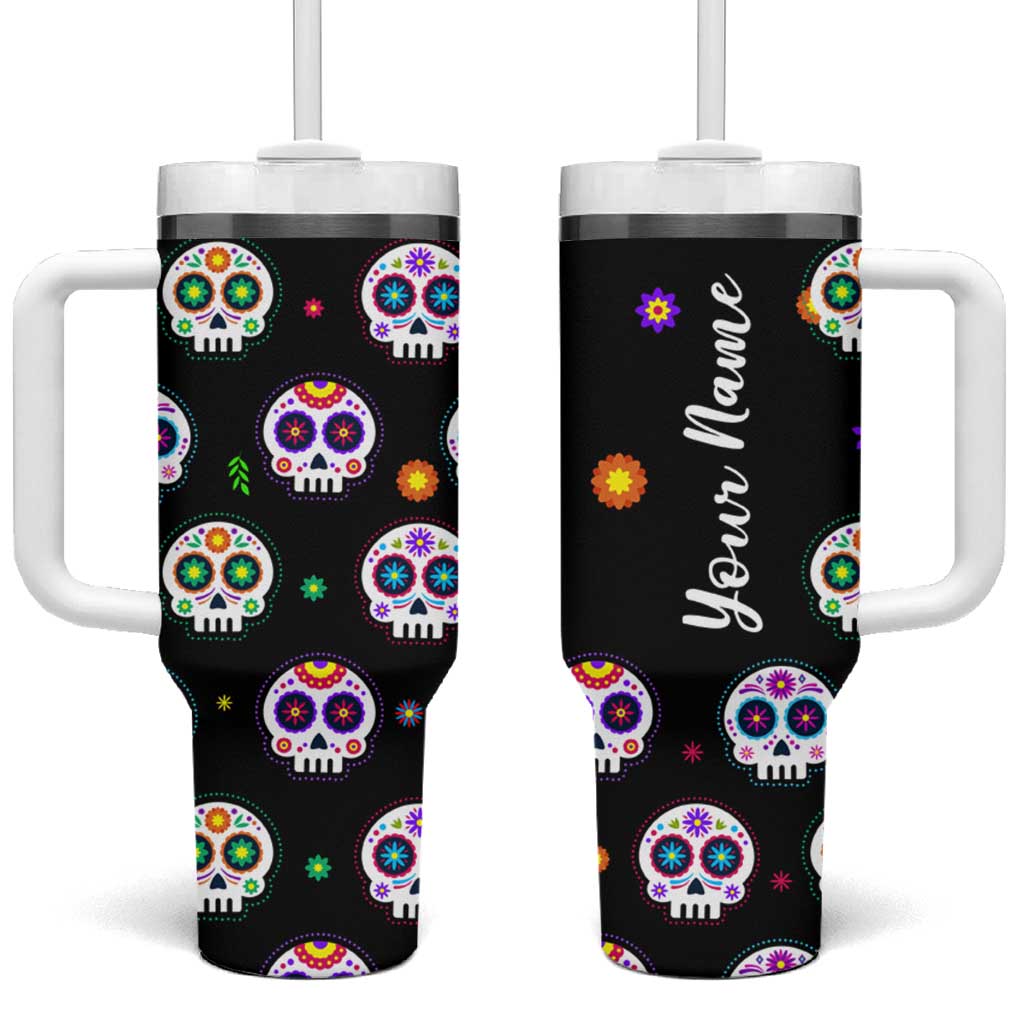 Personalized Sugar Skull Tumbler With Handle Custom Name Día De Los Muertos Day Of The Dead Halloween Gift