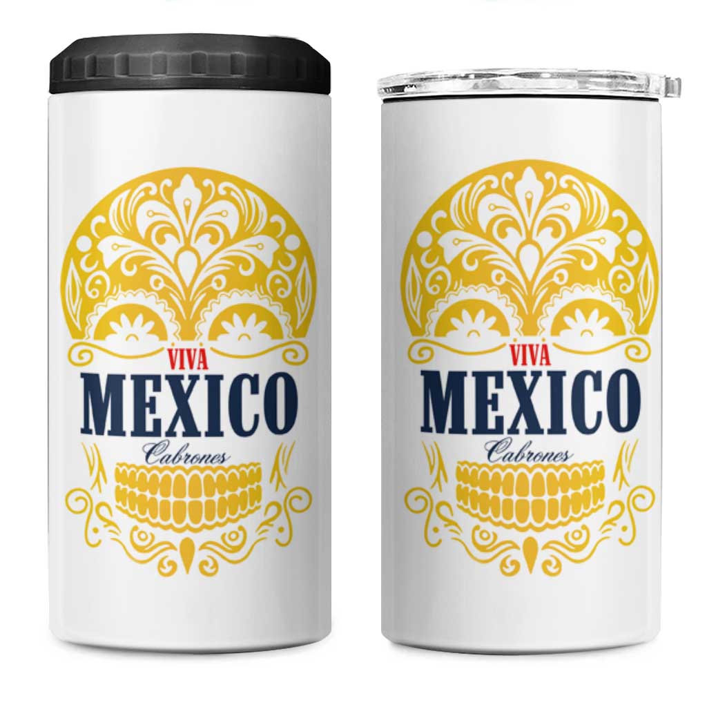 Viva Mexico Cabrones Sugar Skull 4 in 1 Can Cooler Tumbler Independence Day Mexico Mexican Beer - Wonder Print Shop