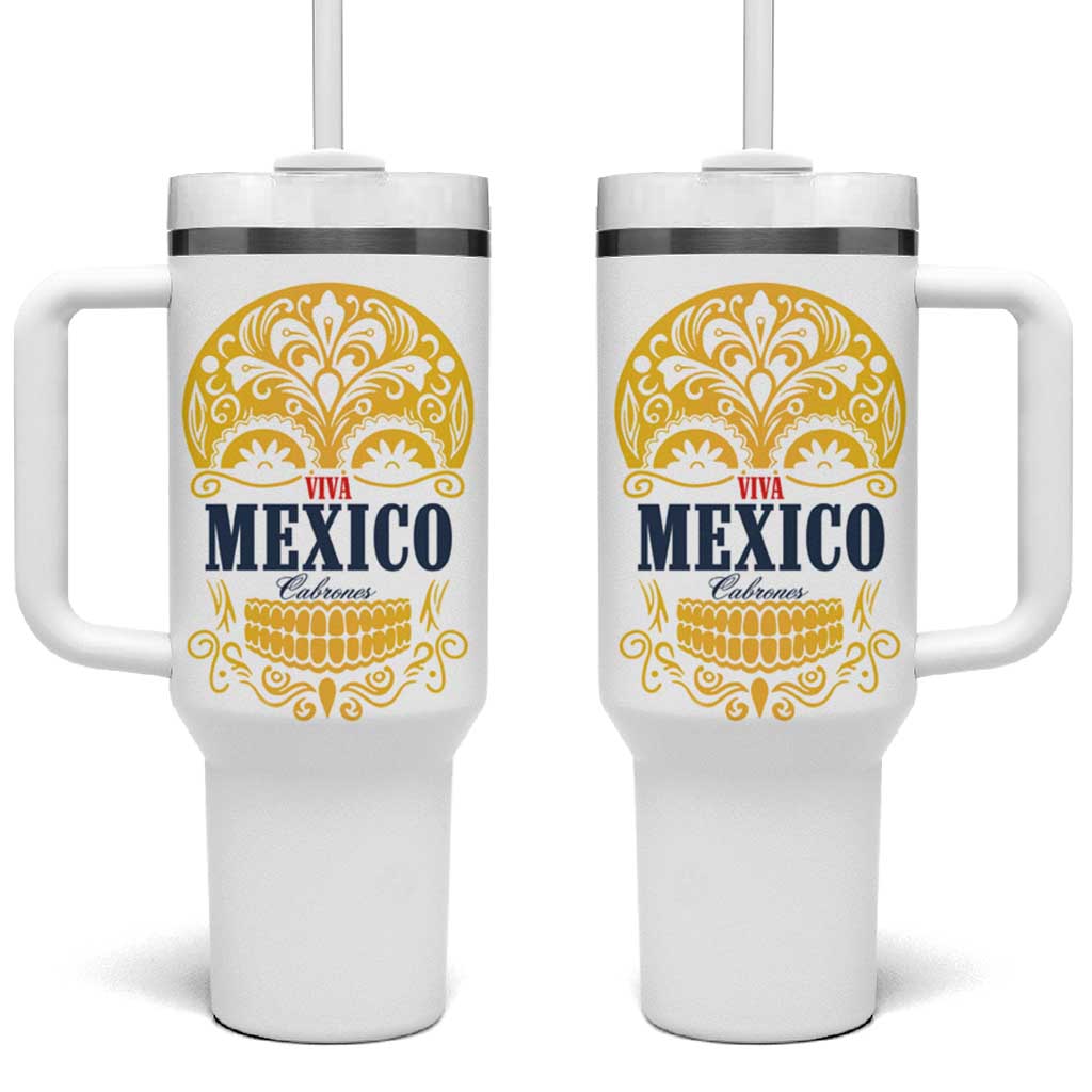 Viva Mexico Cabrones Sugar Skull Tumbler With Handle Independence Day Mexico Mexican Beer