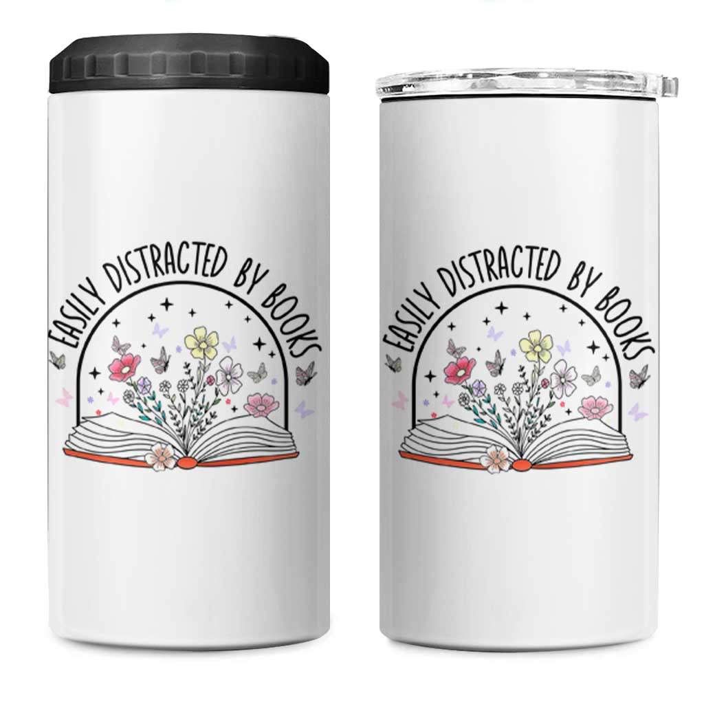 Book Lovers Gifts 4 in 1 Can Cooler Tumbler Easily Distracted By Books Nerds - Wonder Print Shop