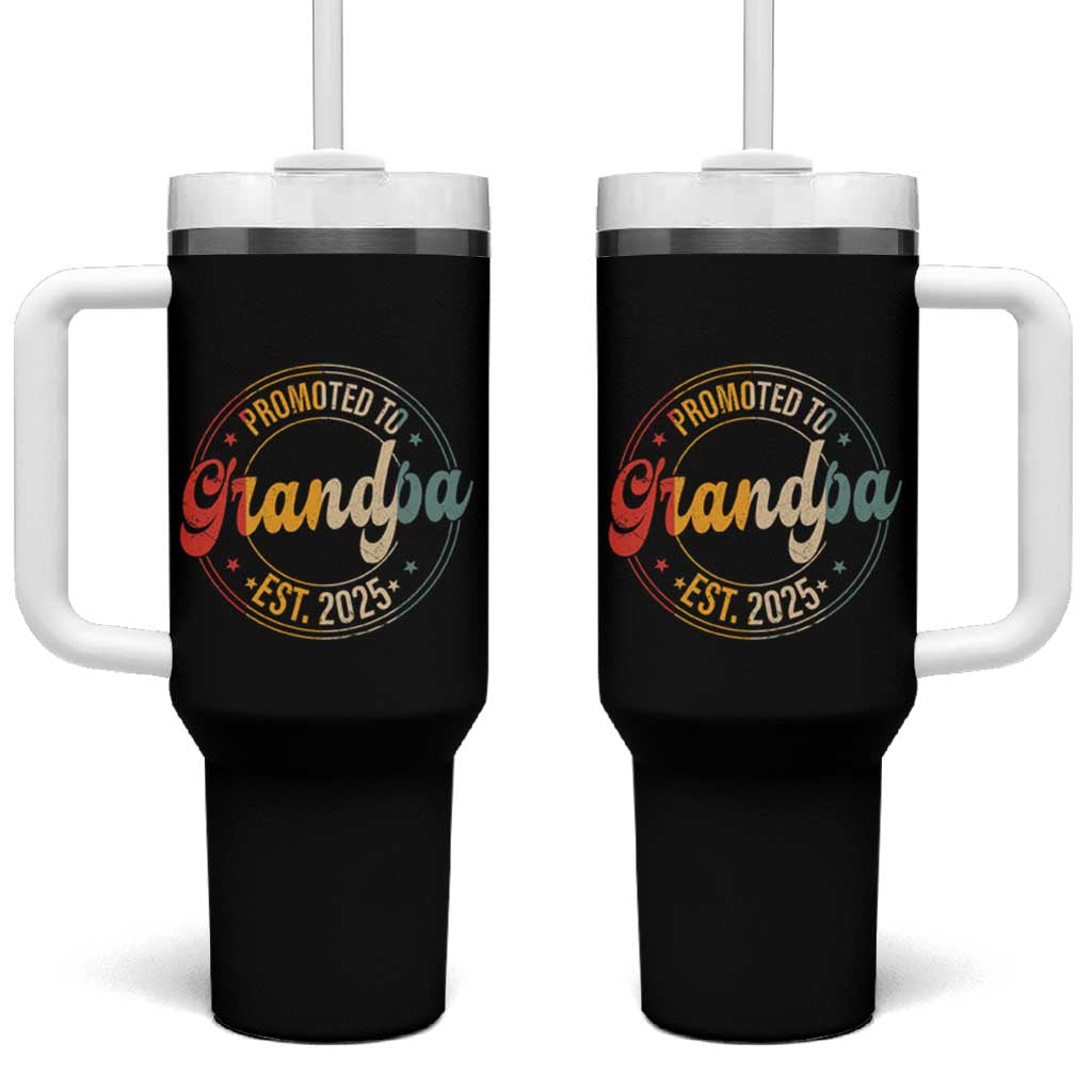 Promoted To Grandpa Tumbler With Handle Est.2025 Vintage Baby Announcement Gifts For Grandparents